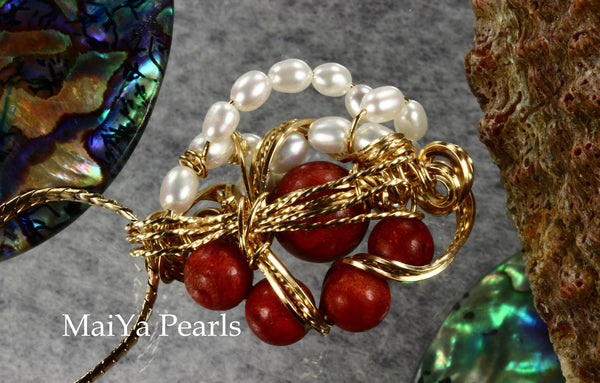 Pendant - One-of-Kind Wire Sculpted Corals & Pearls