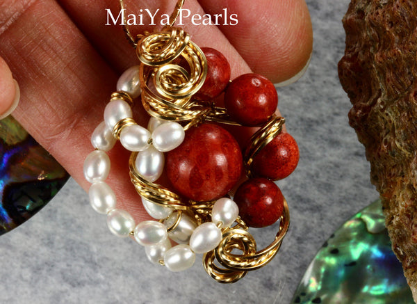 Pendant - One-of-Kind Wire Sculpted Corals & Pearls
