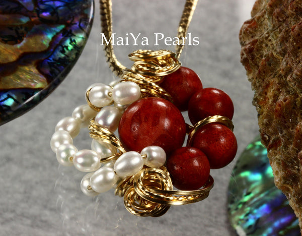 Pendant - One-of-Kind Wire Sculpted Corals & Pearls