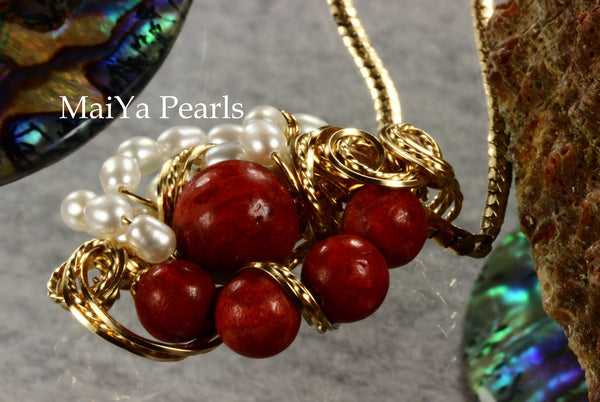Pendant - One-of-Kind Wire Sculpted Corals & Pearls