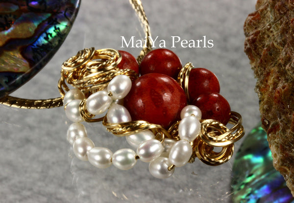 Pendant - One-of-Kind Wire Sculpted Corals & Pearls