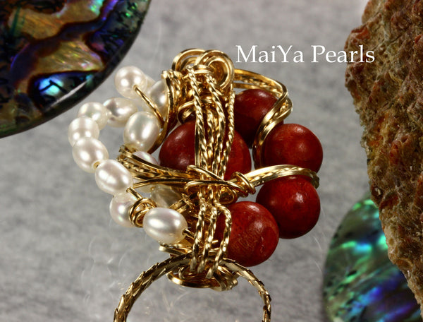 Pendant - One-of-Kind Wire Sculpted Corals & Pearls