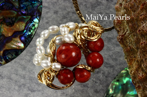 Pendant - One-of-Kind Wire Sculpted Corals & Pearls