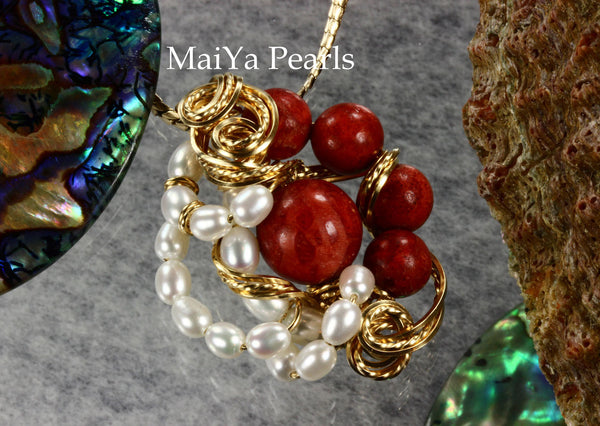 Pendant - One-of-Kind Wire Sculpted Corals & Pearls