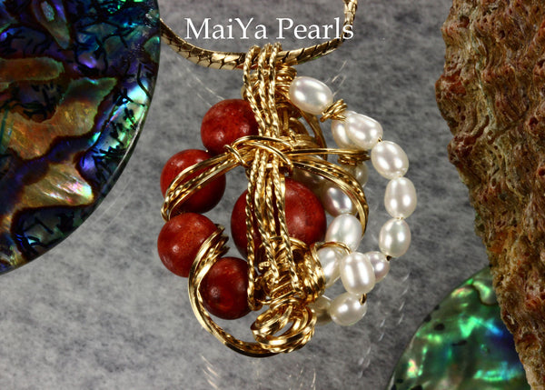 Pendant - One-of-Kind Wire Sculpted Corals & Pearls