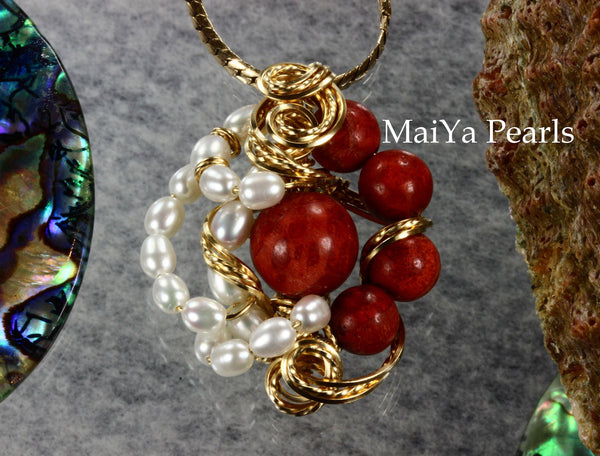 Pendant - One-of-Kind Wire Sculpted Corals & Pearls
