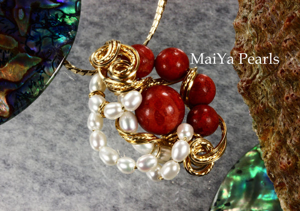 Pendant - One-of-Kind Wire Sculpted Corals & Pearls