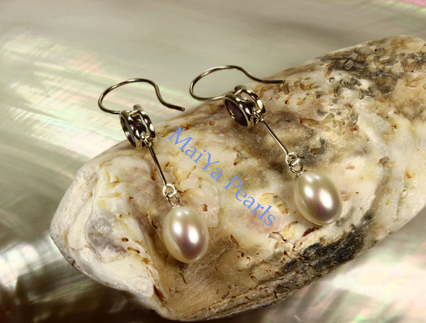 Earrings - A+ Iolite Faceted Purplish Blue & AAA Off-White Fine Waterdrop Freshwater Pearl