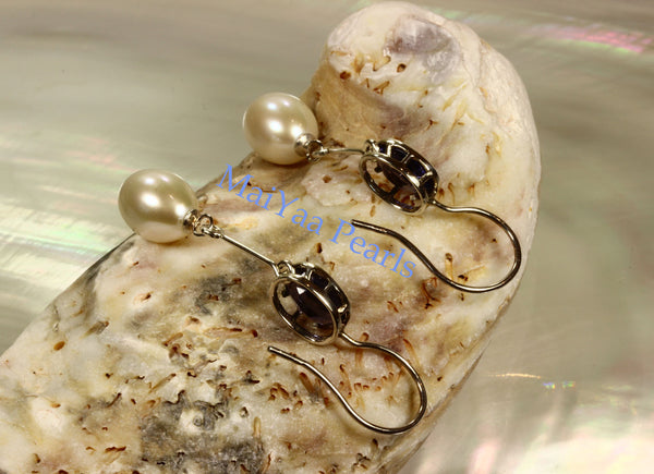 Earrings - A+ Iolite Faceted Purplish Blue & AAA Off-White Fine Waterdrop Freshwater Pearl