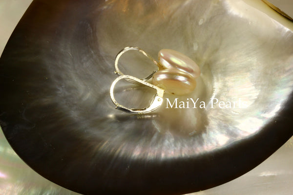 Earrings - Simply beautiful Coin Shape Peach Pearls Silver Leverback Earwire