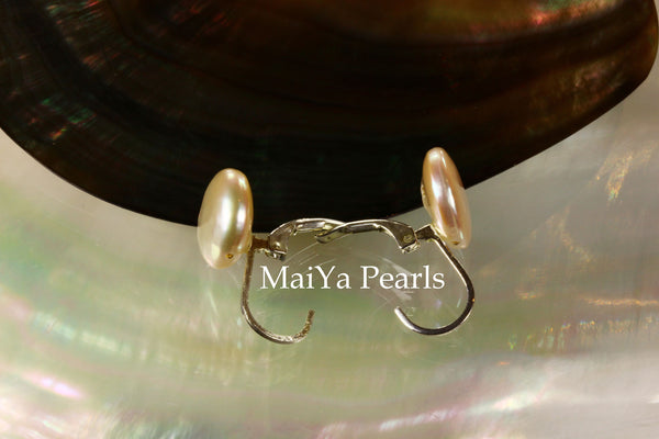 Earrings - Simply beautiful Coin Shape Peach Pearls Silver Leverback Earwire