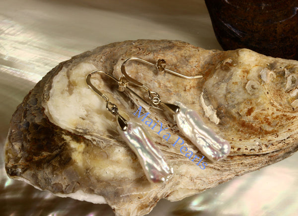 Earrings - High Lustre White Stick Pearl / Biwa Pearl Freshwater