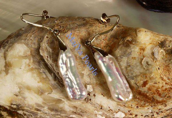 Earrings - High Lustre White Stick Pearl / Biwa Pearl Freshwater