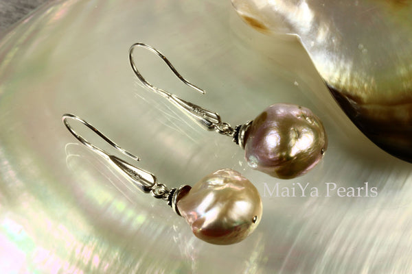 Earrings - Imperfect Beauty of Kasumi-like Freshwater Pearl Purple