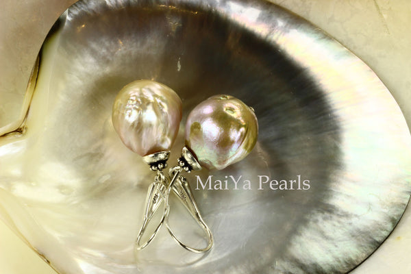 Earrings - Imperfect Beauty of Kasumi-like Freshwater Pearl Purple