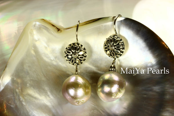 Earrings - Kasumi Like FW Pearl Purple With Silver Daisy