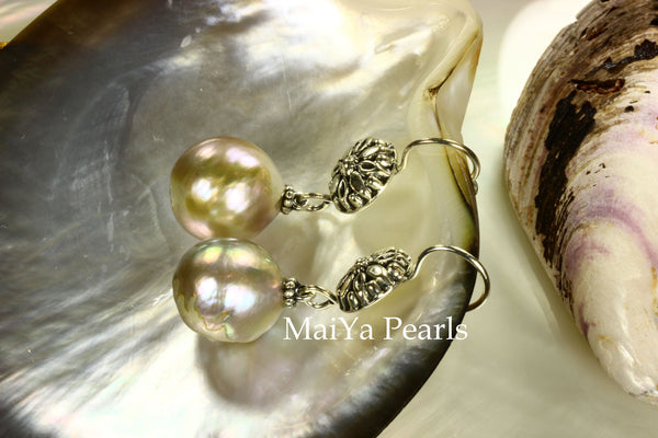 Earrings - Kasumi Like FW Pearl Purple With Silver Daisy