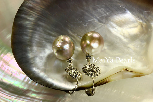 Earrings - Kasumi Like FW Pearl Purple With Silver Daisy