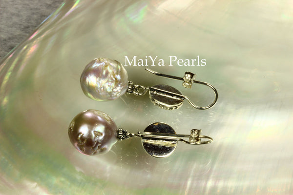 Earrings - Kasumi Like FW Pearl Purple With Silver Daisy