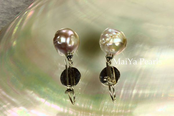 Earrings - Kasumi Like FW Pearl Purple With Silver Daisy