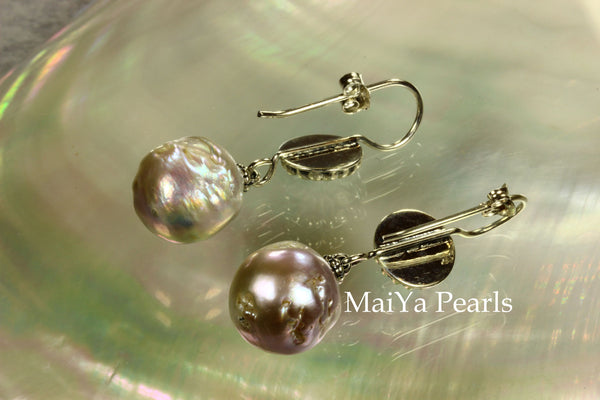 Earrings - Kasumi Like FW Pearl Purple With Silver Daisy