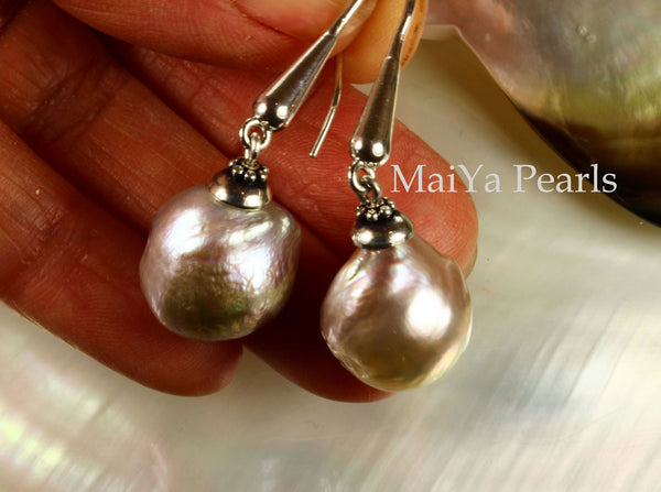 Earrings - Imperfect Beauty of Kasumi-like Freshwater Pearl Purple