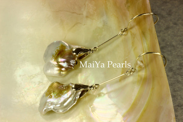 Earrings - Rare Bi-Color Large Keshi Pearls