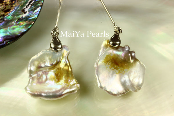 Earrings - Rare Bi-Color Large Keshi Pearls