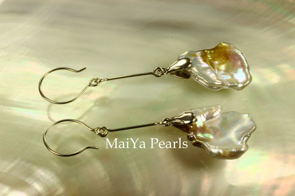 Earrings - Rare Bi-Color Large Keshi Pearls