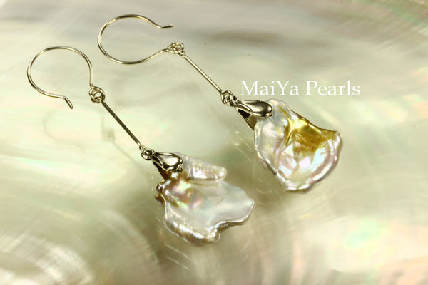 Earrings - Rare Bi-Color Large Keshi Pearls