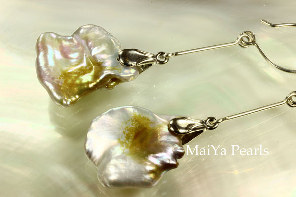 Earrings - Rare Bi-Color Large Keshi Pearls