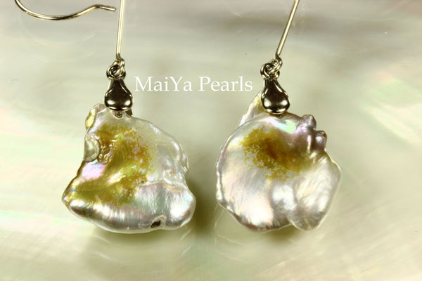 Earrings - Rare Bi-Color Large Keshi Pearls