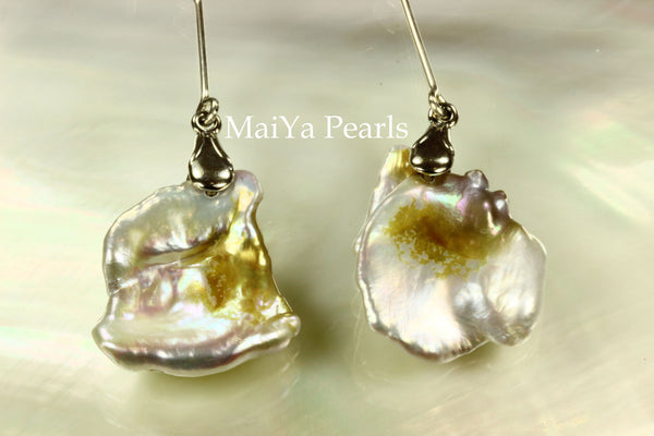 Earrings - Rare Bi-Color Large Keshi Pearls