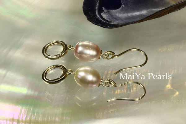 Earrings - Oval Moonstone & Waterdrop Purple FW Pearl