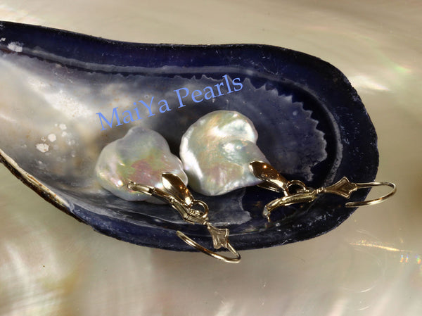 Earrings - Free Form All Nacre High Lustre Keshi Pearl White Freshwater