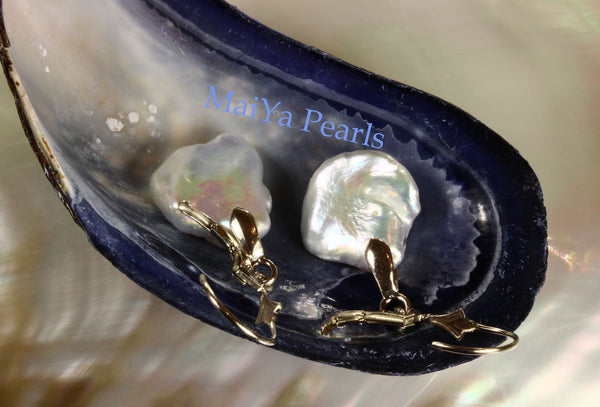 Earrings - Free Form All Nacre High Lustre Keshi Pearl White Freshwater