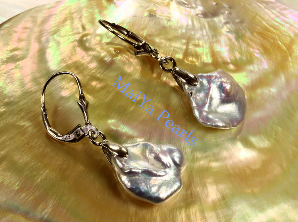 Earrings - Free Form All Nacre High Lustre Keshi Pearl White Freshwater