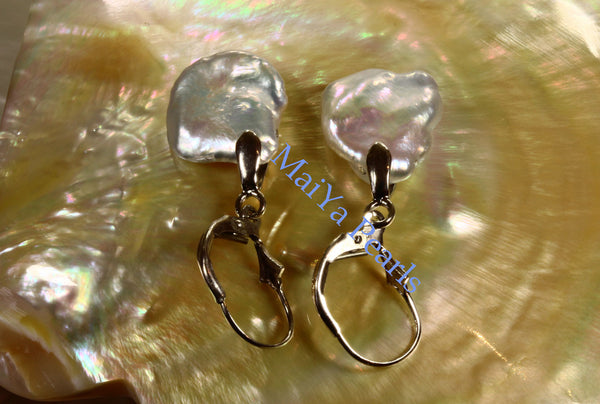 Earrings - Free Form All Nacre High Lustre Keshi Pearl White Freshwater