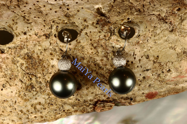 Earrings - AAA Tahiti Black Pearl & 14k White Gold Star Dust Beads