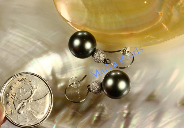 Earrings - AAA Tahiti Black Pearl & 14k White Gold Star Dust Beads