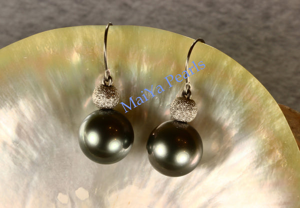 Earrings - AAA Tahiti Black Pearl & 14k White Gold Star Dust Beads