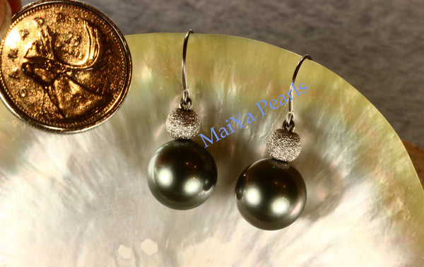 Earrings - AAA Tahiti Black Pearl & 14k White Gold Star Dust Beads