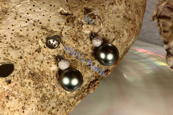 Earrings - AAA Tahiti Black Pearl & 14k White Gold Star Dust Beads