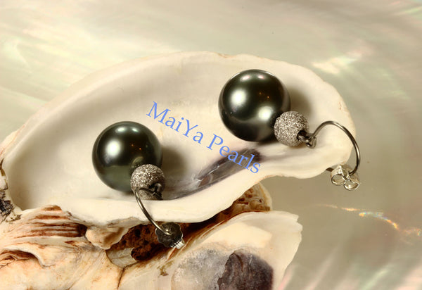 Earrings - AAA Tahiti Black Pearl & 14k White Gold Star Dust Beads