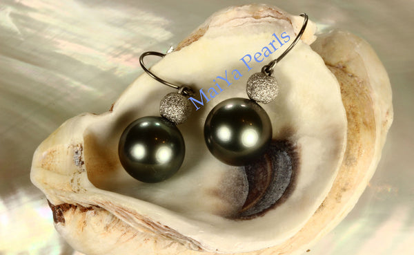 Earrings - AAA Tahiti Black Pearl & 14k White Gold Star Dust Beads