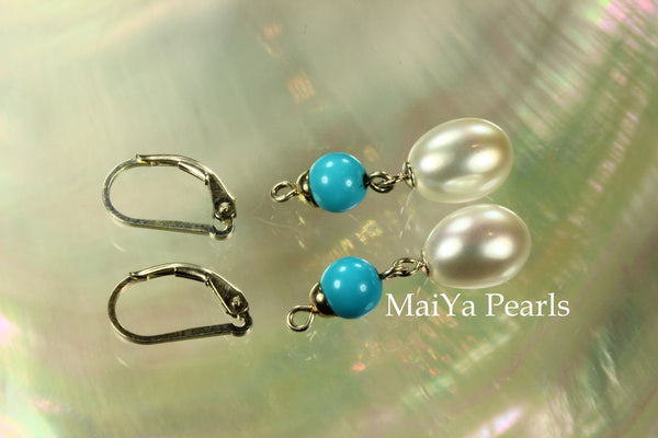 Earrings - Sleep Beauty Turquoise & Waterdrop White Pearls FW