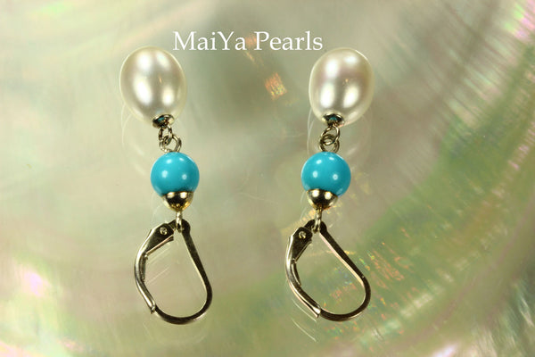 Earrings - Sleep Beauty Turquoise & Waterdrop White Pearls FW