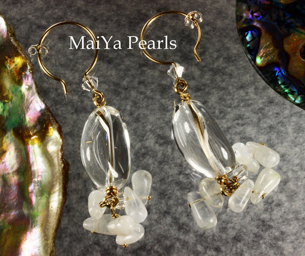 Earrings - Pure Charming Crystal & Moonstone 14k GF
