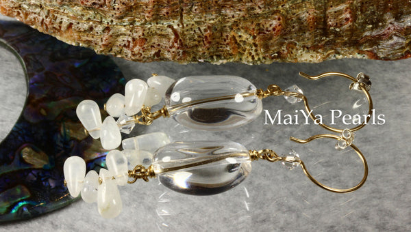Earrings - Pure Charming Crystal & Moonstone 14k GF