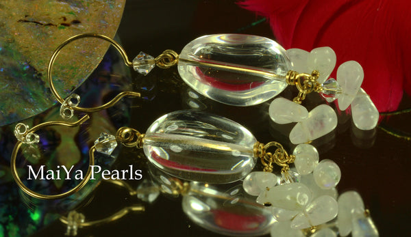 Earrings - Pure Charming Crystal & Moonstone 14k GF